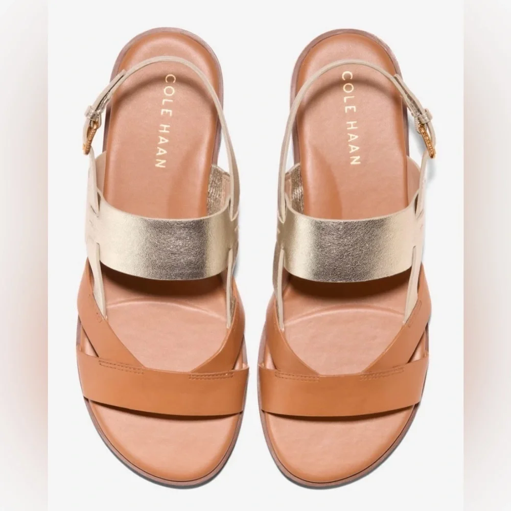 Preloved COLE HAAN Fawn Pecan Gold Leather Sandals Women's Size 10 - Picture 10 of 12